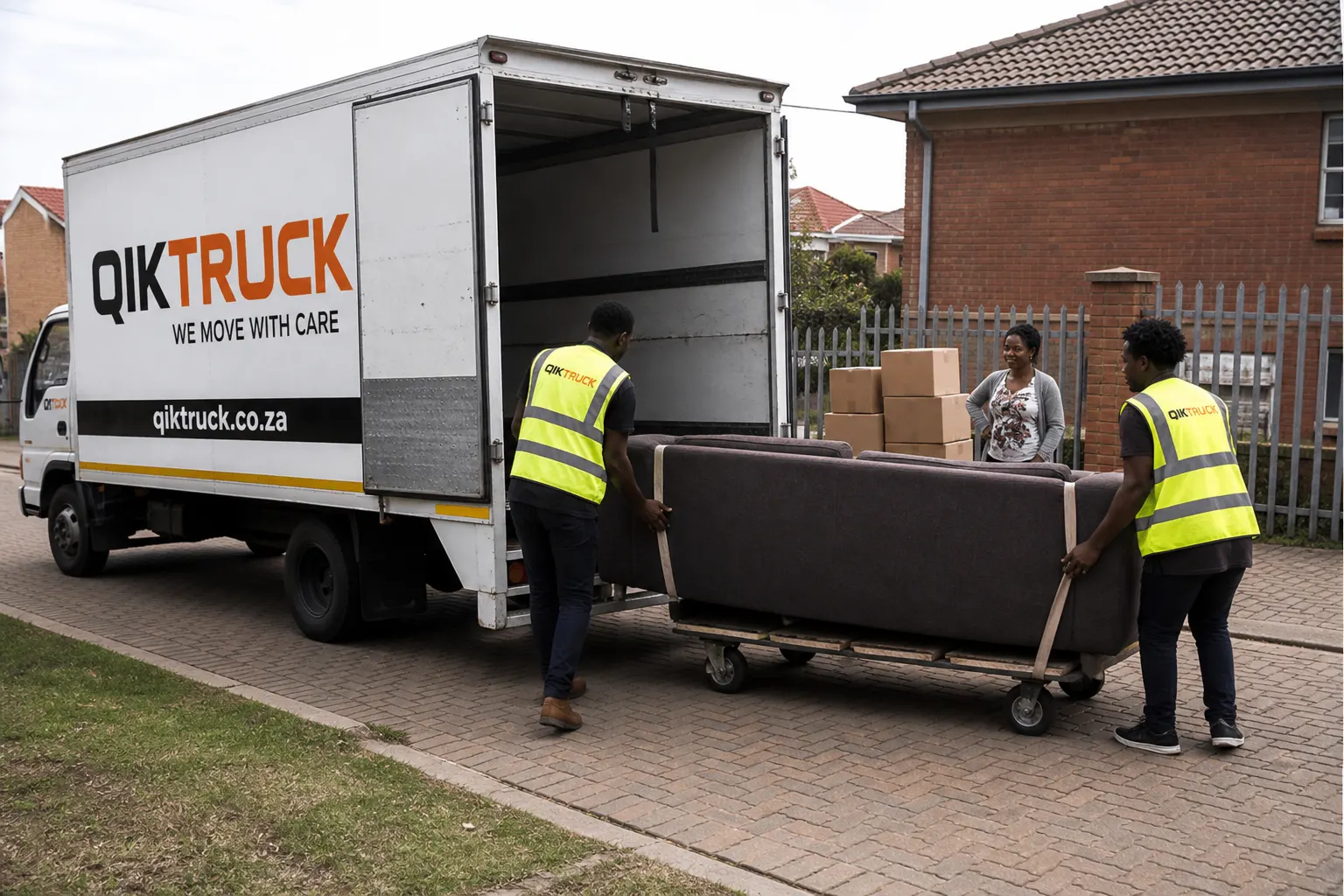 QikTruck 4-ton house move in Johannesburg with boxes and a sofa on a trolley