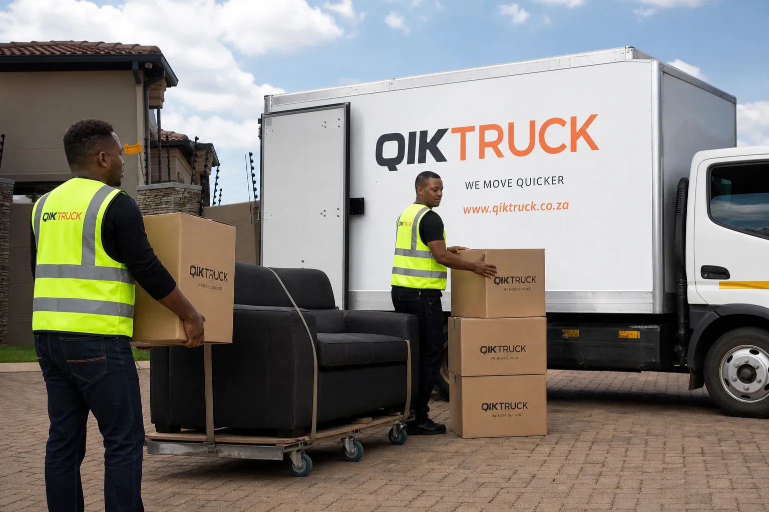 QikTruck 4-ton house move in Pretoria with a sofa on a trolley