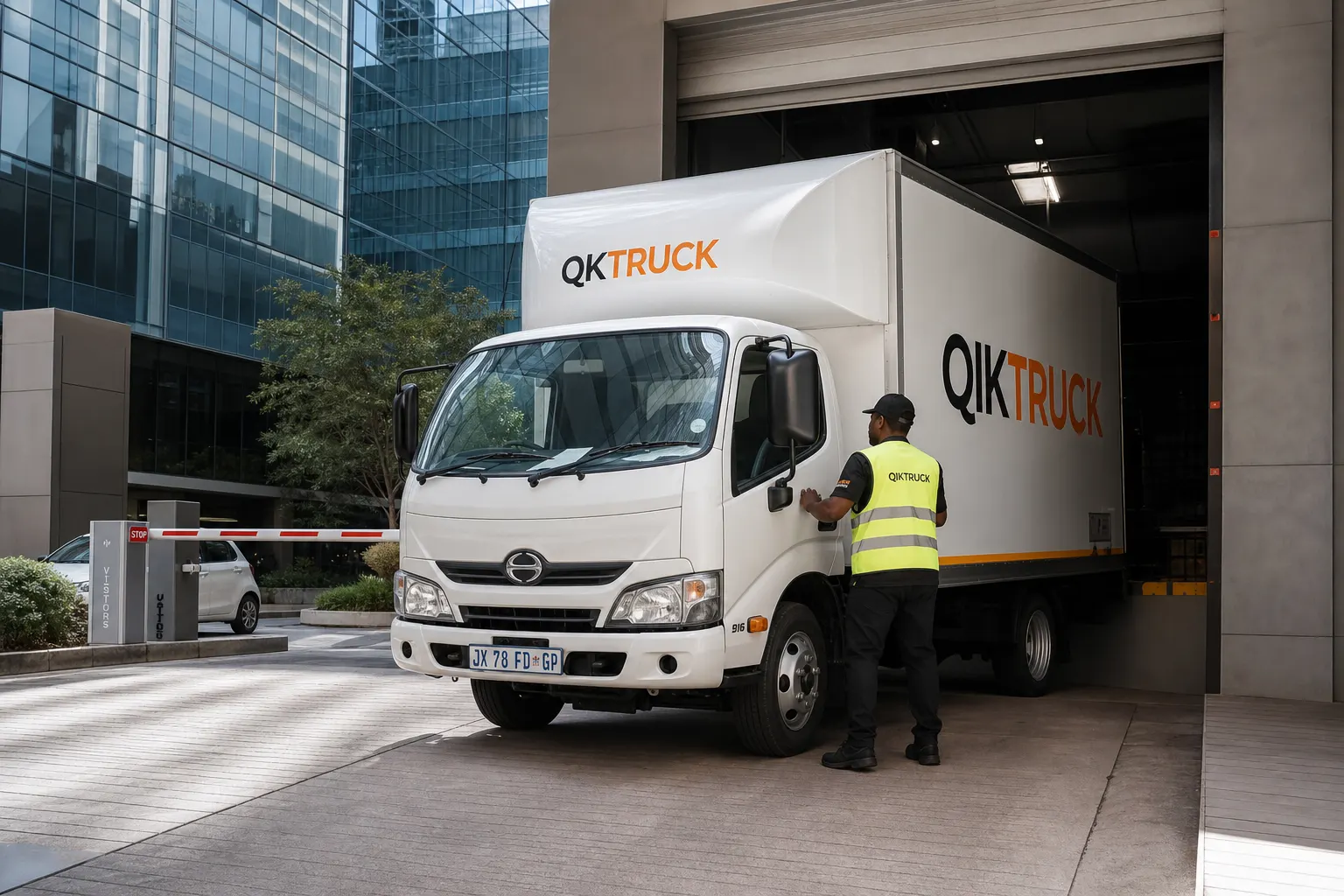 QikTruck 4-ton closed truck at a Sandton office-park loading bay